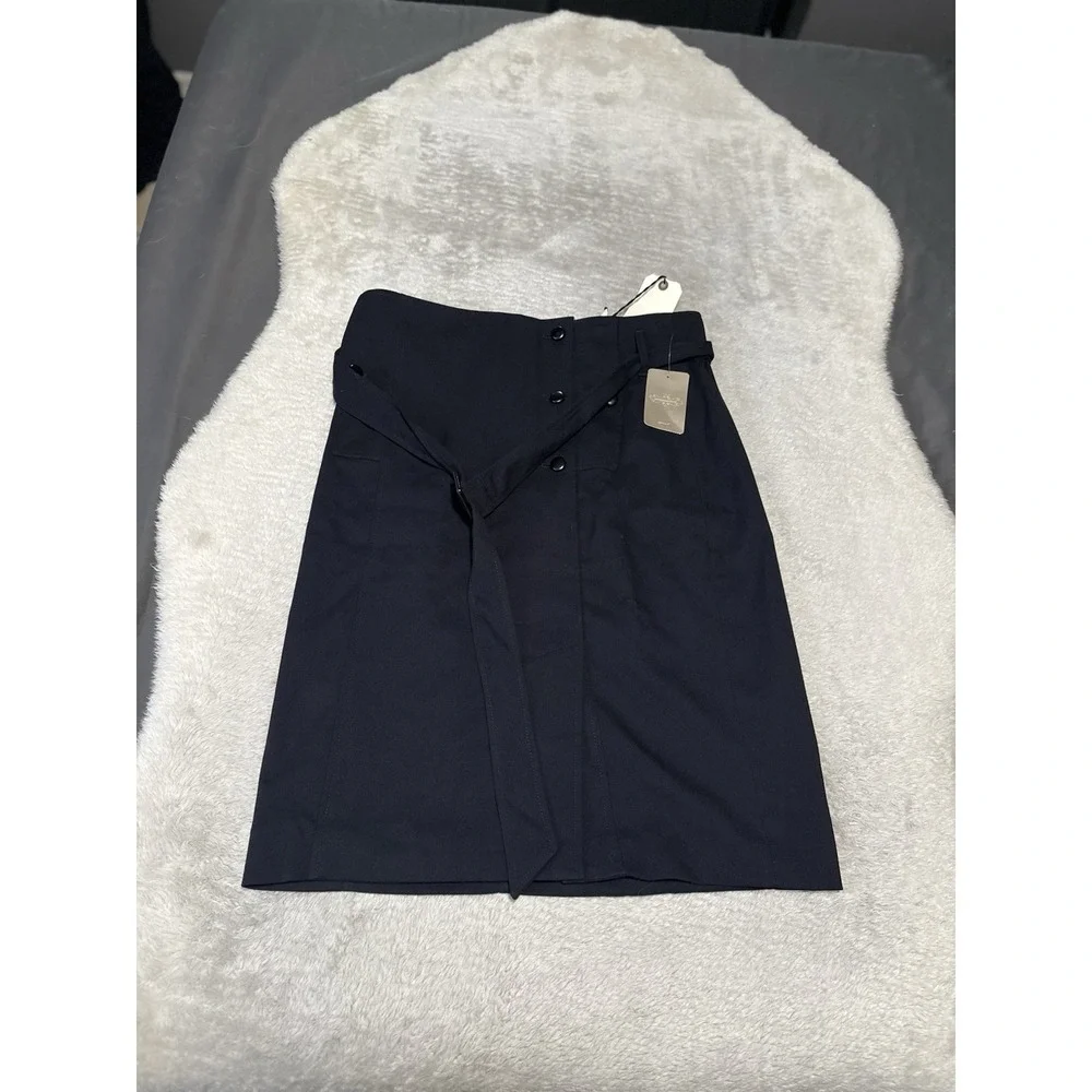 New Cartoonier Anthropology Navy Skirt Womens Size 14 Belted‎ Midi NWT